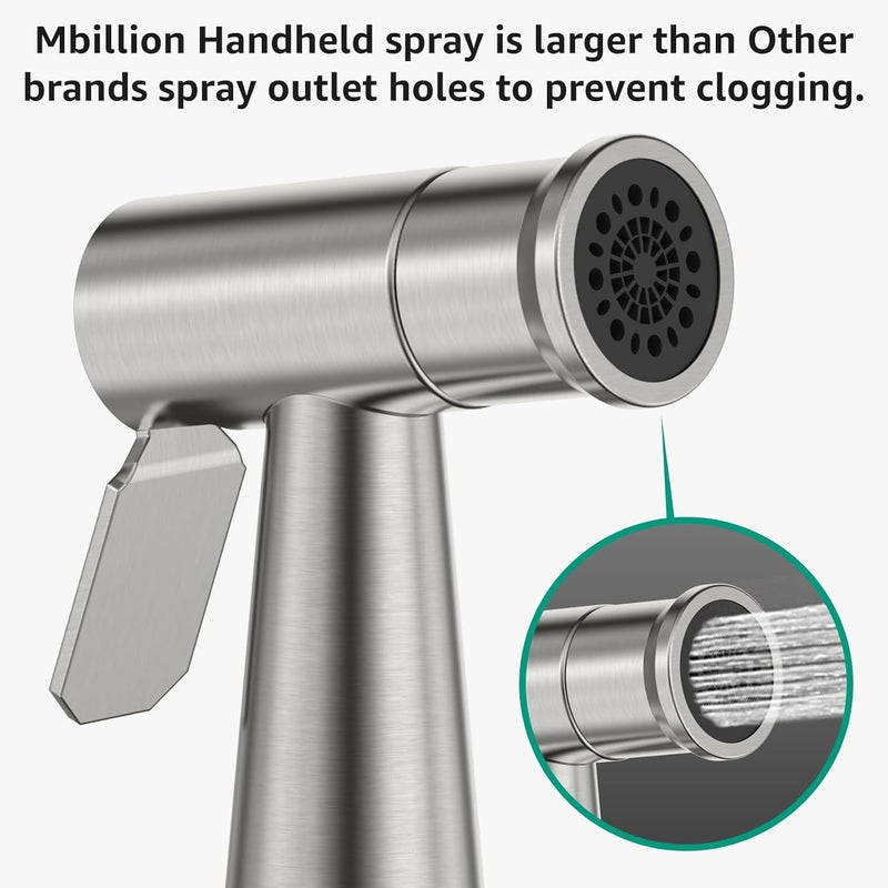 Mbillion Handheld Bidet Sprayer for Toilet Brushed Nickel with Leakproof Hose,Stainless Steel Cloth Diaper Sprayer,Adjustable Water Pressure,Dual Mode Wall/Toilet Mount Jet Spray for Baby Feminine Senior Wash - Image 4